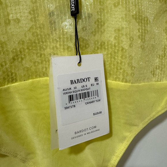 NWT Bardot Yellow Sequin Bodysuit - Picture 9 of 9